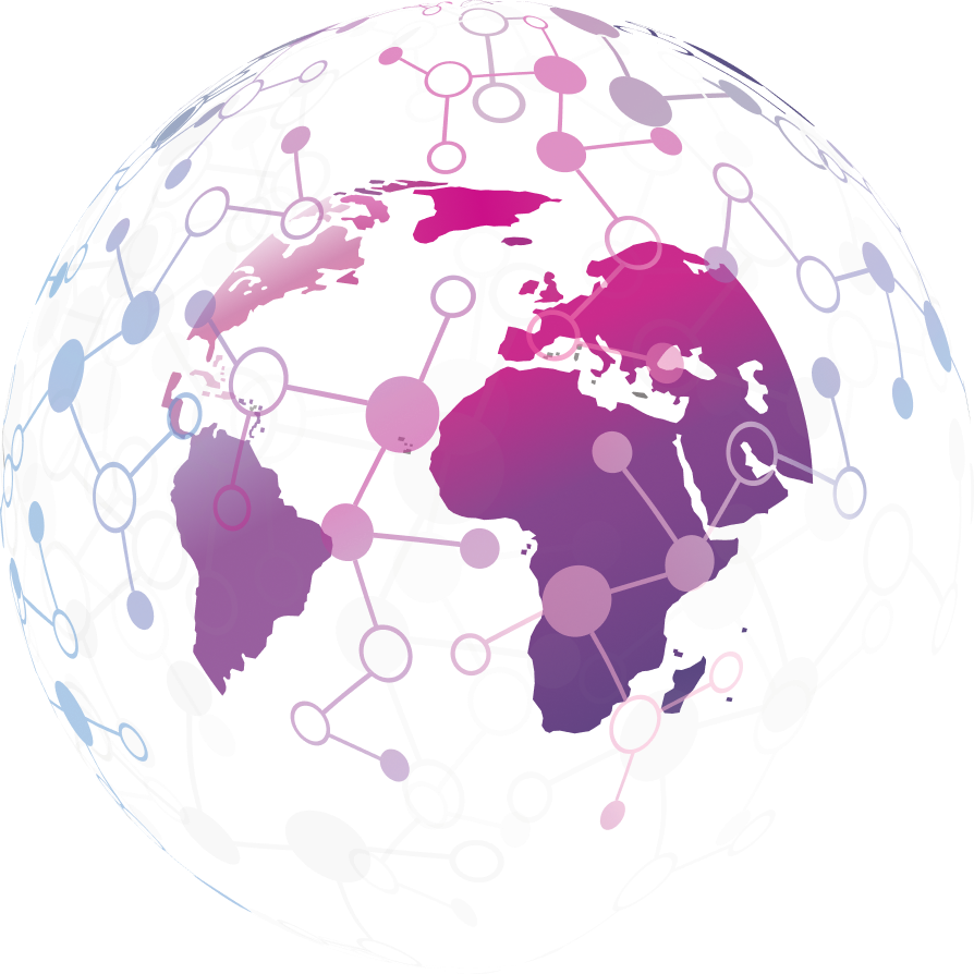 illustration of the earth with networked dots and lines