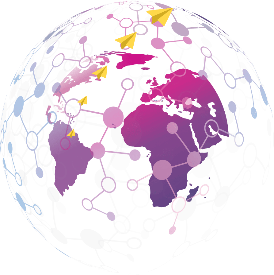 illustration of the earth with networked dots and lines